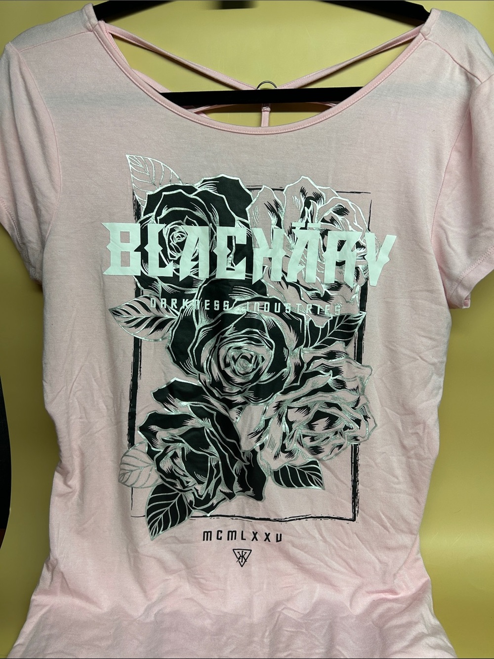 Blackarv Women’s Pink Graphic Tee with Crisscross Back